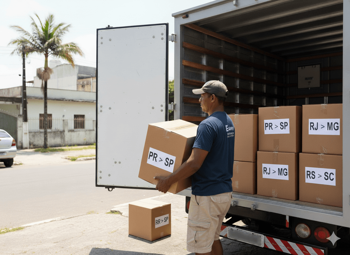 Caixas de mudança empilhadas.